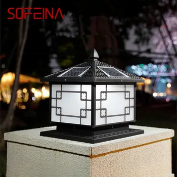 SOFEINA Solare Post Lampă în aer liber Vintage Negru Simplu Decor Stâlp de Lumină LED-uri Impermeabil IP65 pentru Home Villa Veranda, Curte