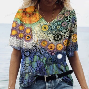 Vintage Femei T-shirt 2023 Nou 3d de Imprimare Topuri Tribale, Etnice Stil Casual Bluza de Vara V-neck T-shirt Doamna Plus Dimensiunea Îmbrăcăminte