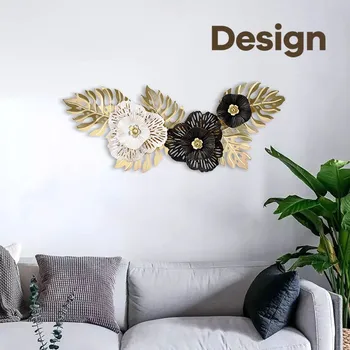 Nordic Lux Autocolant de Perete Agățat de Metal Pandantiv 3D de Design Gol de Flori Cu Frunze de Aur Ornament Pentru Acasă Decorare Camera de zi