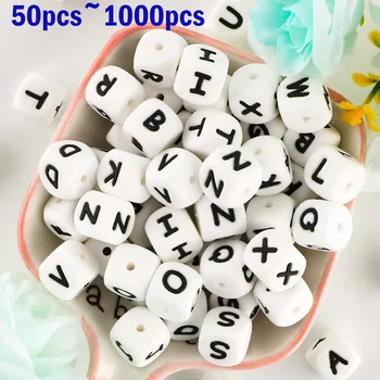 50~1000Pcs Silicon Litere Margele 12MM Alfabetul englez Margele Pentru Bijuterii DIY Suzeta Bratari de Lanț Accesorii