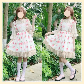 2020 Kawaii rochie Nouă Sosire Lolita Rochie Femei dulce Portocaliu rochie de Imprimare Florale Șifon Lolita Rochie de Petrecere pentru Femei
