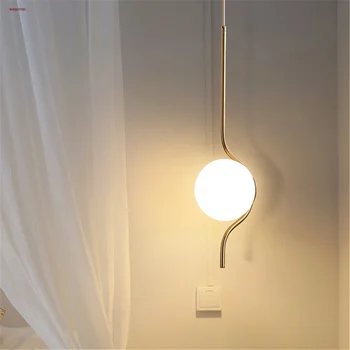 Nordic Metal Tub Lung De Sticlă Mingea Luminile Led Pentru Dormitor Hotel Restaurant Suspensie Lampă De Agățat Corpuri De Mansardă Decor