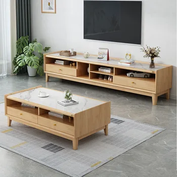 Integral din lemn masiv de roca panou TV cabinet, masă de cafea combinație, simplu de aterizare, Nordic camera de depozitare, lemn masiv de cabinet,