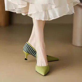 2023 Primăvară Nouă Mii de Pasăre Zăbrele din Piele Despicare a Subliniat Superficial Gura Tocuri inalte bune Pantofi pentru Femei Pantofi
