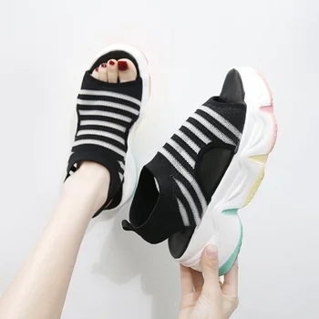 2023 Femei Vara Sandale cu Platforma Aluneca pe Tricotate de Sport în Afara Purta Sandale de Plaja Pene Sandalias Mujer Casual Femme Pantofi