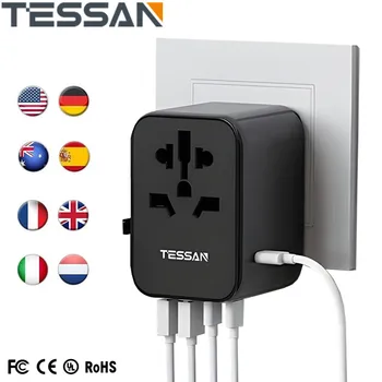 TESSAN Universal Adaptor de Călătorie cu Porturi USB și Tip C All-in-one Internaționale Adaptor de Alimentare UE/marea BRITANIE/SUA/AUS plug pentru Călătorie