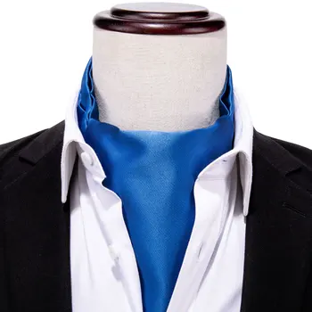 Solid Bleumarin de Mătase Cravata Ascot Cravată Pentru Bărbați Eșarfă Cravată Costum Barbati Cravata Jacquard Set Pătrat de Buzunar Butoni Barry.Wang