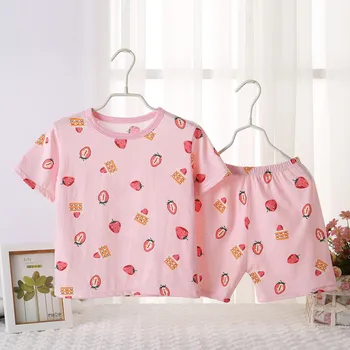 Băieți Fete Pijamale de Vara cu Maneci Scurte Îmbrăcăminte pentru Copii Strawberry Pijamale de Bumbac Pijama Seturi Pentru Copii 4 6 8 9 12 ani