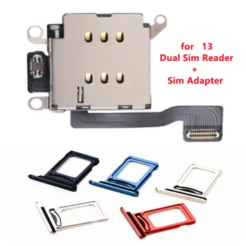 AliSunny 1set Dual Sim Card Reader Conector Cablu Flex + Tava Slot Suport Adaptor pentru iPhone 13 Piese de schimb
