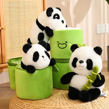 Amuzant Pluș Tub de Bambus Panda 2 in 1 Jucărie de Pluș Moale Huahua Menglan Panda Drăguț Realizarea de Bambus Creative Papusa Fete Copii Cadou