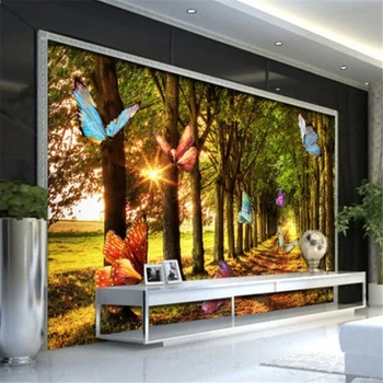 beibehang imagini de Fundal Personalizate 3d Stereo Foto Murală Copaci Traseu Fluture care Zboară Picturi Decorative papel de parede tapet 3d