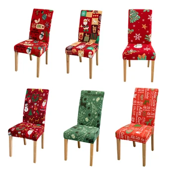 Esticar removível lavável cadeira tampa para festa de Natal cadeira tampa Mese cadeira Huse Santa impressão assento