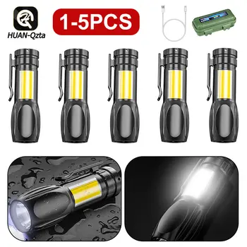 1-5 buc LED-uri COB Lanterna 200LM Mini Buzunar Flash de Lumină 3 Viteze de USB Reîncărcabilă Baterie 400mAh pentru Drumeții în aer liber de Urgență