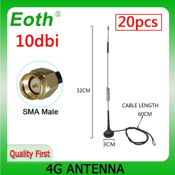 Eoth 20buc 4G LTE Antena 10dbi SMA Conector de sex Masculin Aeriene 698-960/1700-2700Mhz IO bază magnetică 3M Clar Fraier Antena