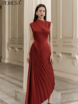 PEIRESA Design de Lux Neregulat Plisată Rochie de Femei 2023 Noua Moda Jumătate de Înaltă Guler fără Mâneci Elegant de Petrecere, Rochii de Seara