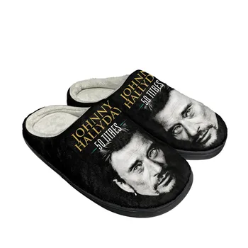 Johnny Hallyday Cântăreț De Rock Acasă Bumbac Personalizate Papuci Mens Sandale Femei Pluș Casual Ține De Cald Pantofi Anti-Alunecare Termică Papuci De Casă