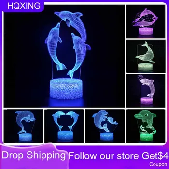 HQXING Acrilice Lampa de Masa 3D Delfin 7 Culori Pentru Acasă Cameră Decor plin de culoare LED Copil Copil Creativ Cadou