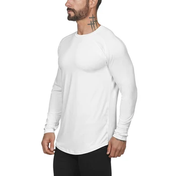 Noi Plasă solidă maneca lunga t-shirt pentru bărbați îmbrăcăminte de brand de moda slim fit fitness Mare întindere o de gât Culturism tricou de sex masculin