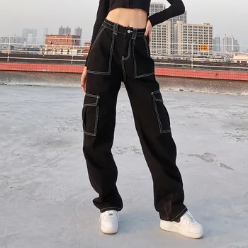Femei Epocă Buzunare Cargo Pantaloni Baggy Jeans Casual Moda Hip hop Streetwear Direct Denim Pantaloni Femei Pantaloni Joggers