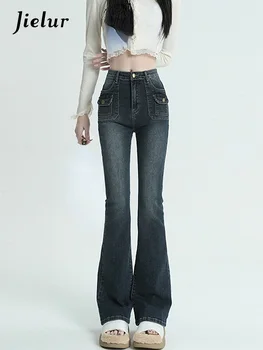 Jielur Primăvară Epocă Bodycon Pantaloni Din Denim Pentru Femei Talie Mare Slim Flare Doamnelor Pantaloni Casual Stil Coreean Pur Blugi De Culoare