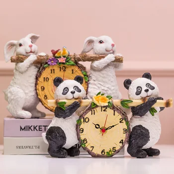 Europene Panda Iepure Ceasuri Ornamente Rășină Ceas De Masa Decoratiuni Moderne Living Dormitor Mut Desktop Mobilier De Cadouri