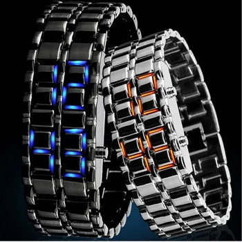 Moda Negru Full Metal Digital Lava Încheietura Ceas Barbati Red/Blue LED Display Ceasuri bărbătești Cadouri pentru bărbați Băiat Sport Creative Ceas
