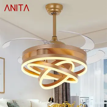 ANITA Ventilator de Tavan Lumina Fara Lama Lampa de Control de la Distanță Modern, Creativ Aur Pentru Casa Living 120V 240V