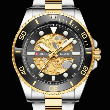 Cuarț Ceasuri CURREN Imitat Ceas Mecanic Design Bărbați din Oțel Inoxidabil Trupa Luminos Ceasuri de mână pentru bărbați