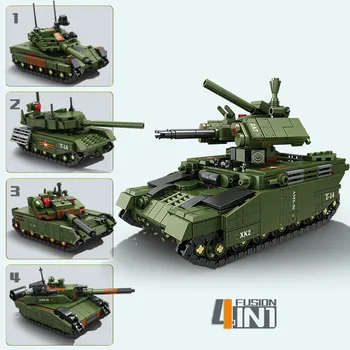 4 în 1 BMPT Rezervor Bloc Militar DIY Mini Leopard 2A7 T-14 K2 Leclerc Cărămizi de Jucărie Pentru Băieți Copii