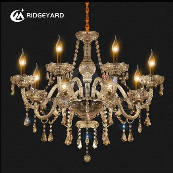 Ridgeyard Candelabru Modern Lumânare, Lampă de 8-10 Brațele Coniac Plafon de iluminat K9 Cristal Pandantiv de Iluminat pentru Living Hotel
