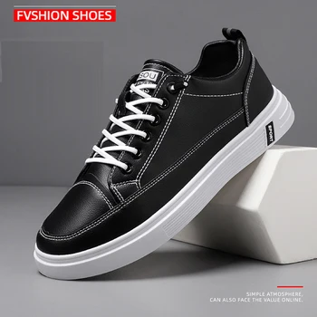 Moda Barbati primavara Vara Clasic Vulcanizat Adidasi Balerini pantofi Negru din Piele Pantofi pentru Bărbați Dantela-up Pantofi casual A58-6464