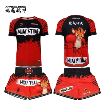 MMA de Desene animate Lupta Personalizat de antrenament Muay Thai shorts top cu maneci scurte T-shirt pentru bărbați și femei, copii costum costum de box