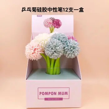 12 Pixuri/cutie coreean Silicon Desene animate Neutru Pen Pingpong Pompon Mama Silicon Floare de Plastic Premium se Agită Pixuri cu Gel