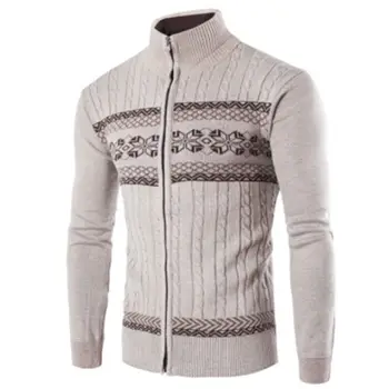Toamna Iarna Nou-Moda pentru Bărbați Rever Cardigan Casual Strat Subțire Jacquard Tricotate Pulover