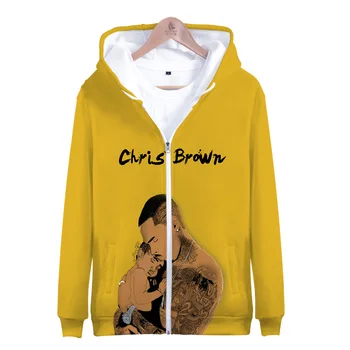 Breezy Chris Brown 3D Print Zip Femei/Barbati Hanorac cu glugă Harajuku Streetwear Hip-Hop cu Fermoar cu Gluga Jacheta Casual Trening