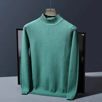 De lux high-end, culoare solidă jacquard jumătate de înaltă gât pulover pentru barbati toamna și iarna tendință versiunea coreeană subțire tricot pulover