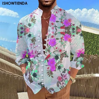 Barbati Haine cu Maneci Lungi Buton-Jos 3d de Imprimare Tricou Om de Flori Printuri Grafice Men ' S Cămașă de Vară Hawaiian Casual de Vacanta