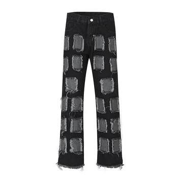Y2K Streetwear Mozaic Buzunare Largi Blugi Casual pentru Barbati de Culoare se Potrivesc Vrac Direct Unisex Pantaloni din Denim Încărcături Agabaritice