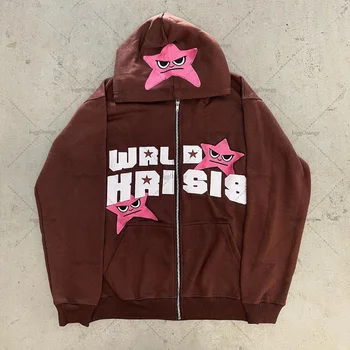 Y2K Full Zip Stele Scrisoare de Imprimare Hoodies Femei de Epocă Gotică Hip Hop Graphic Streetwear Jachete Largi Harajuku Haine