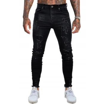 Moda Streetwear Negru Rupt Blugi Skinny Barbati Slim Hip Hop Pantaloni din Denim de Culoare Solidă Blugi Casual pentru Barbati Jogging Jean Homme