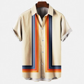 2023 Vara Geometrice, Dungi Maneca Scurta pentru Bărbați T-Shirt Creative 3D de Imprimare de Moda de Top Casual, de Stradă pentru Bărbați Cămăși Hawaiiene