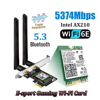 Desktop Wi-Fi gratuit 6E Intel AX210 PCIe Wireless Adaptor Bluetooth 5.3 5400Mbps 802.11 ax Wireless Wifi 6 Card Pentru PC 6DBi Antena