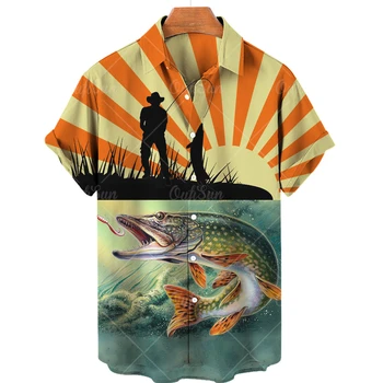 Hawaiian men ' s cămașă, costum pescuit, 3D cu mânecă scurtă T-shirt, supradimensionate vrac top, informale tricou, 2023