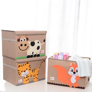 Cub Pliabil Cutie De Depozitare De Desene Animate Drăguț Animale De Depozitare Coș Simțit Tesatura Pânză Pliabil Depozitare Pubele Pentru Pepinieră Jucării Organizatorii