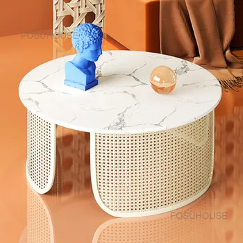De Lux Măsuță Rotundă Nordic Canapea Mese De Cafea Din Ratan Mozaic Ceai Masă, Mobilier Living Modern Designer Mese Laterale