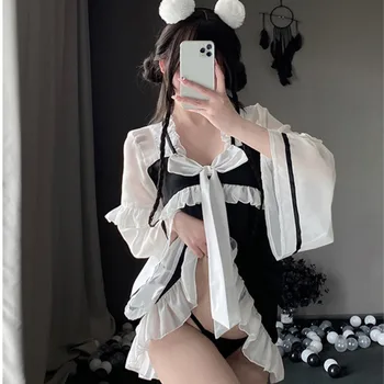 Japoneză Doamnă Costum Fată Școală Cosplay Anime Lenjerie de curățenie Dress Up Tinuta Pentru Alb Și Negru Pijamale de Mătase ZAN2