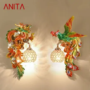 ANITA Moderne Rășină Lampă de Perete LED-uri Creative Elaboreze Dragon și Phoenix Tranșee Lumina Decor pentru Casa Living Dormitor