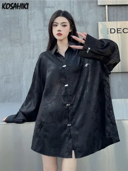 2023 Y2k Estetice Femei Bluza Dragon Model Jacquard Top Femei Rândul Său, În Jos Guler Vrac Harajuku Casual Se Potrivesc De Moda Tricou
