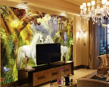 Tapet personalizat stil European moda atmosfera fantasy forest cal alb peisaj hol living fundal pictura murala de perete