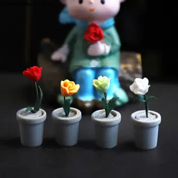 1:12 Casă De Păpuși În Miniatură Plantă De Ghiveci De Flori De Trandafir Vas Bonsai Model Home Garden Decor Jucărie Casa Papusa Accesorii
